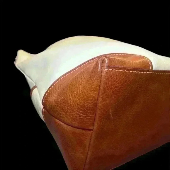 Dooney & Bourke Florentine Leather Large Satchel Cream Brown Bag Pockets - Picture 7 of 10